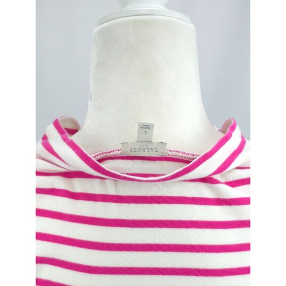 Talbots Cotton Pink Striped Funnel Neck Heart Lace Long Sleeve Shirt SZ Large - Picture 4 of 5